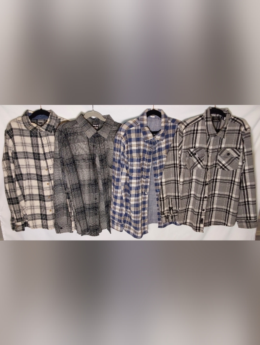Boy's Mixed Plaid Button-Down Shirt Bundle - Blue, Black, Gray, Cream
